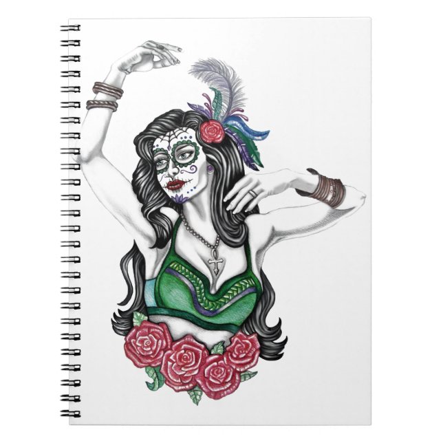 Sugar Skull Woman with Roses Notebook (Front)
