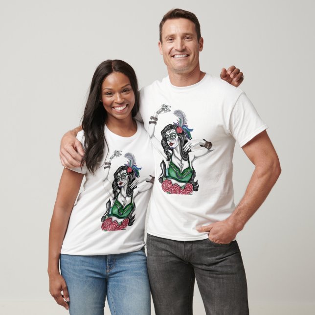 Sugar Skull Woman with Roses T-Shirt (Unisex)