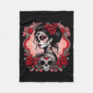 Sugar Skull Women De Los Muertos La Catrina Day Of Fleece Blanket