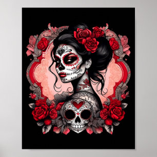 Sugar Skull Women De Los Muertos La Catrina Day Of Poster