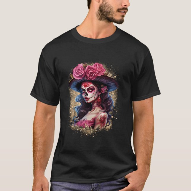 Sugar Skull Women Dia De Muertos La Catrina Day Of T-Shirt (Front)