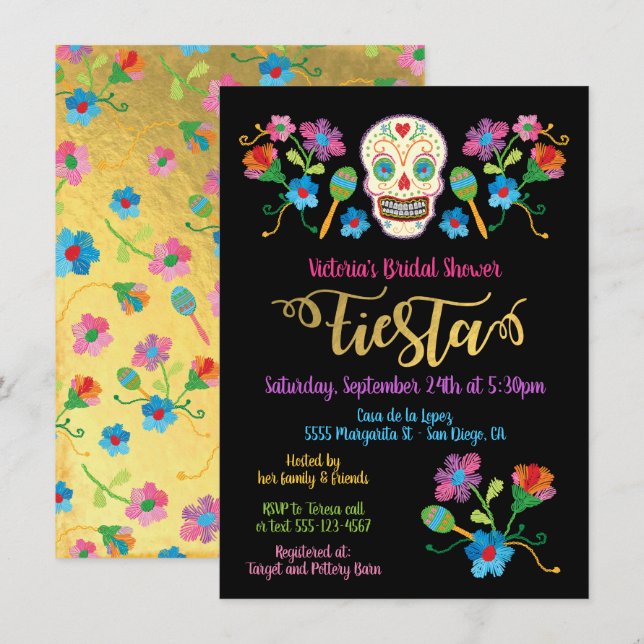 Sugar SkullMexican Fiesta Bridal Shower Invitation (Front/Back)