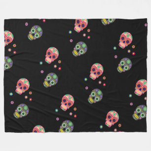 Sugar Skulls and Flowers Day of the Dead Pattern Fleece Blanket