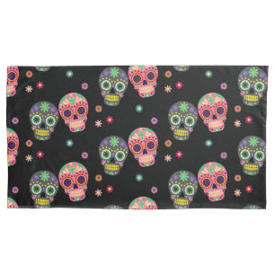 Sugar Skulls and Flowers Day of the Dead Pattern Pillowcase