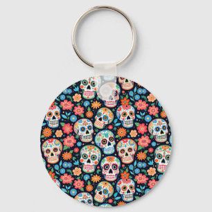 Sugar Skulls and Flowers Key Ring