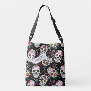 Sugar Skulls and Swirls Black ID725 Crossbody Bag