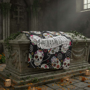 Sugar Skulls and Swirls Rose Black ID725 Fleece Blanket