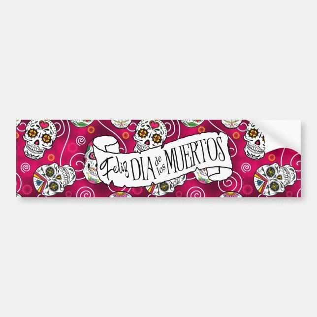 Sugar Skulls and Swirls Rose Red ID725 Bumper Sticker (Front)