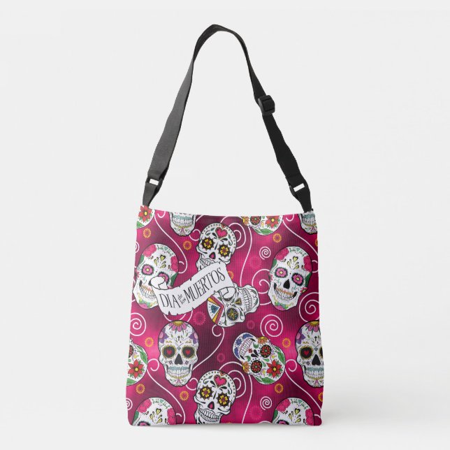 Sugar Skulls and Swirls Rose Red ID725 Crossbody Bag (Back)