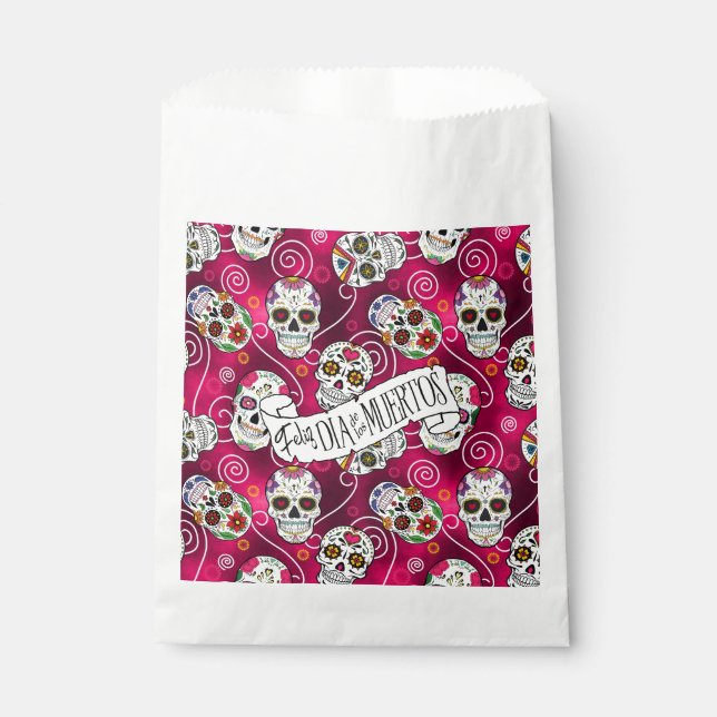 Sugar Skulls and Swirls Rose Red ID725 Favour Bags (Front)