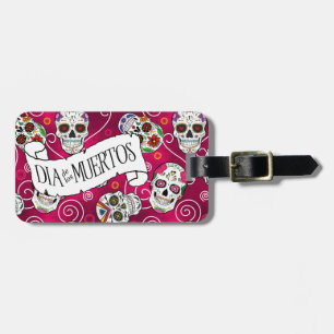 Sugar Skulls and Swirls Rose Red ID725 Luggage Tag