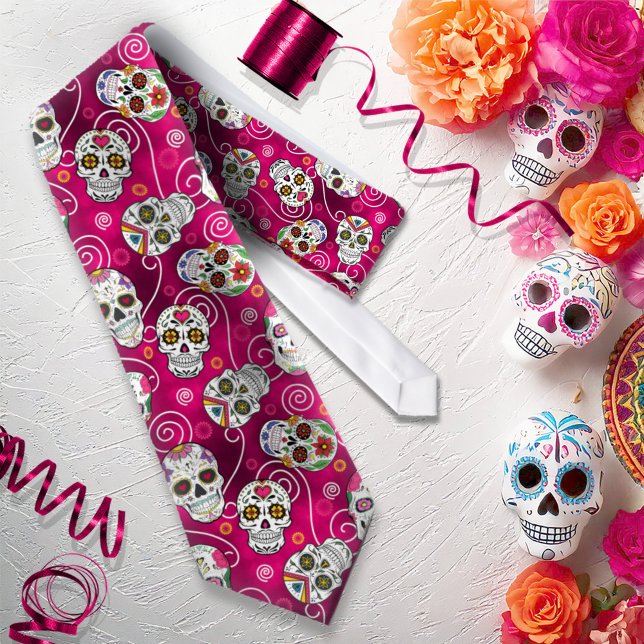 Sugar Skulls and Swirls Rose Red ID725 Tie (Creator Uploaded)