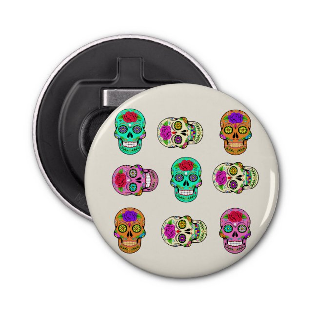 Sugar Skulls Button Bottle Opener (Front)