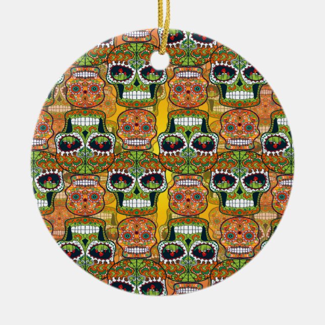Sugar Skulls Ceramic Tree Decoration (Front)