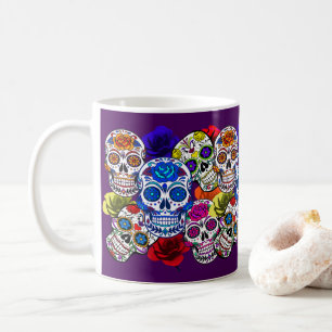 Sugar Skulls Colourful Roses Cinco All Souls Coffee Mug
