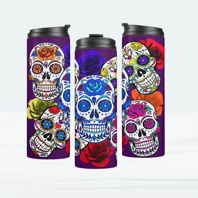 Sugar Skulls Colourful Roses Cinco All Souls Thermal Tumbler (Sugar Skulls Colorful Roses Cinco All Souls Thermal Tumbler)