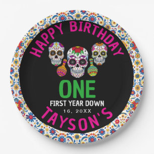 Sugar Skulls Day 1st Birthday Party Colorful Día Paper Plate