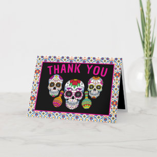 Sugar Skulls Day 1st Birthday Party Colorful Día Thank You Card
