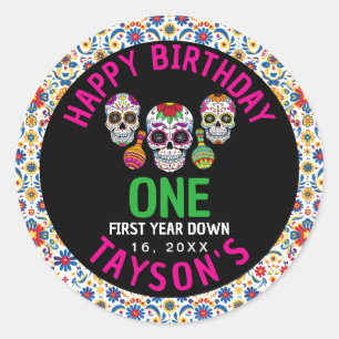 Sugar Skulls Day 1st Birthday Party Colourful Día Classic Round Sticker