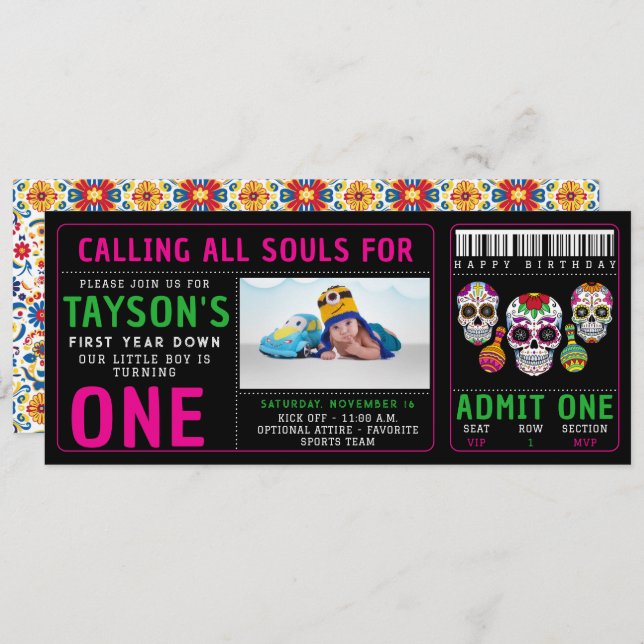 Sugar Skulls Day 1st Birthday Party Colourful Día Invitation (Front/Back)