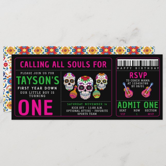 Sugar Skulls Day 1st Birthday Party Colourful Día Invitation (Front/Back)