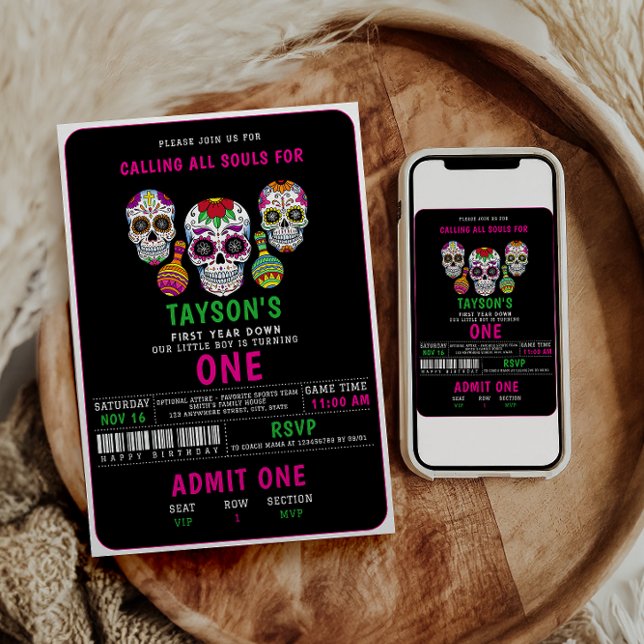 Sugar Skulls Day 1st Birthday Party Colourful Día Invitation (Creator Uploaded)