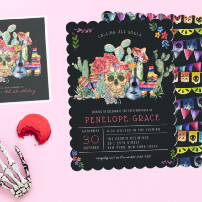 Sugar Skulls Day of the Dead Birthday Party Invitation (Creator Uploaded)