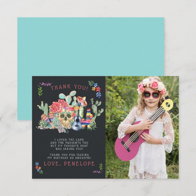 Sugar Skulls Day of the Dead Photo Thank You Card (Front/Back)