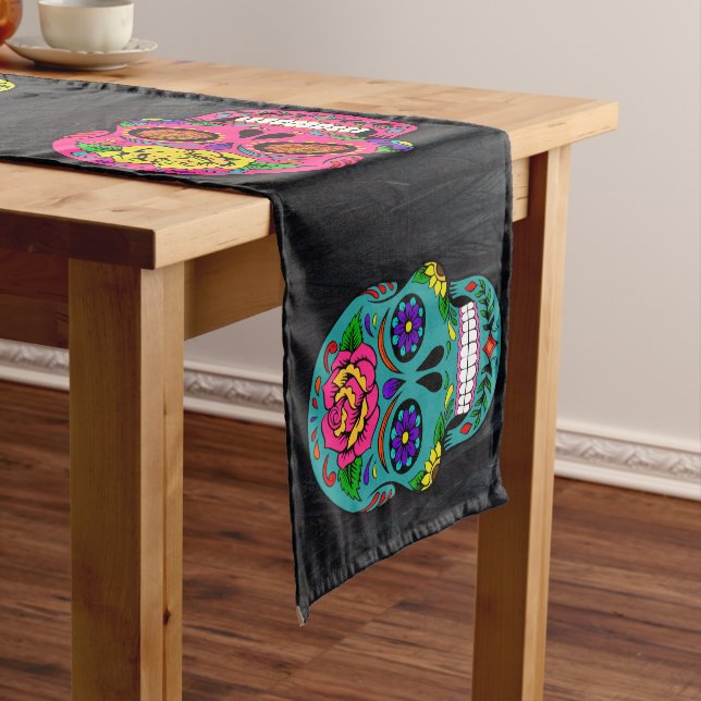 Sugar Skulls Día de los Muertos  16X90" Medium Table Runner (In Situ)