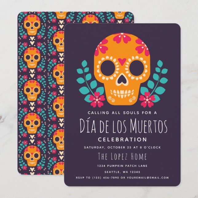 Sugar Skulls Día de los Muertos Celebration Invitation (Front/Back)
