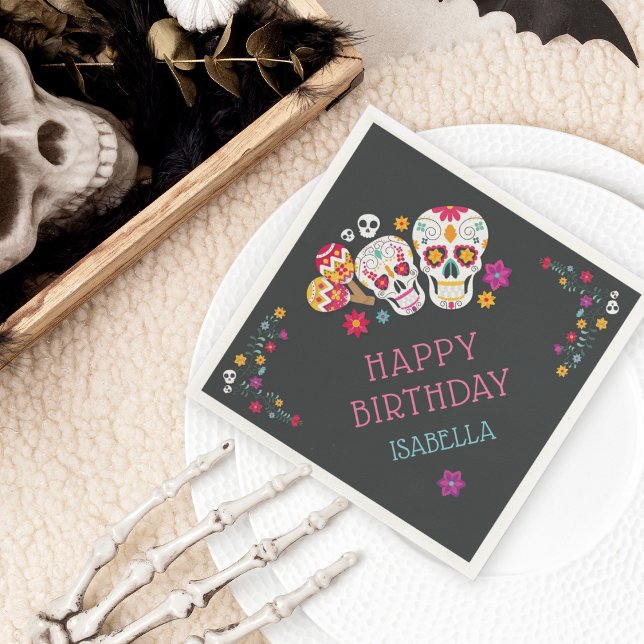 Sugar Skulls Dia de Muertos Theme Birthday Party Napkin (Creator Uploaded)