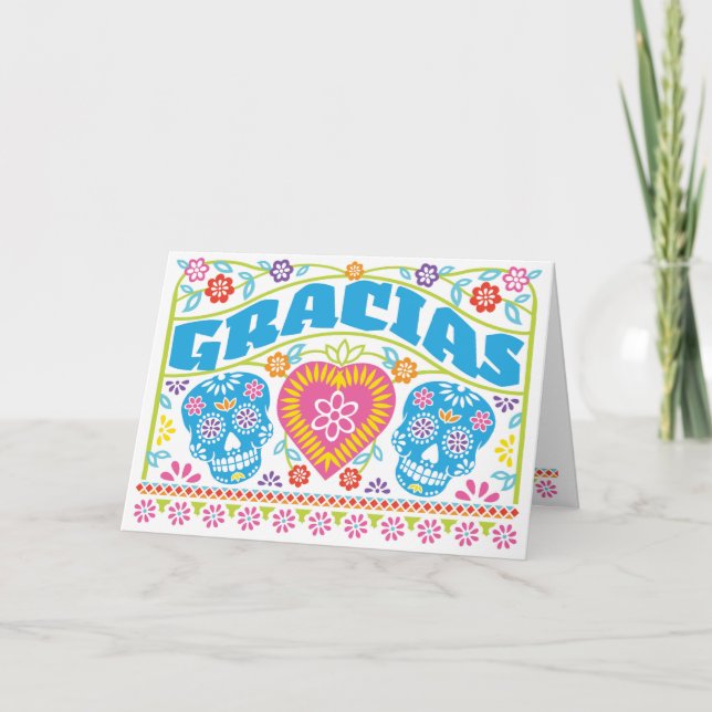 Sugar Skulls Gracias Folded Thank You Card (Front)