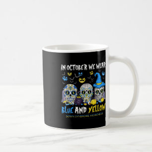 Sugar Skulls Halloween Blue And Yellow Down Syndro Coffee Mug
