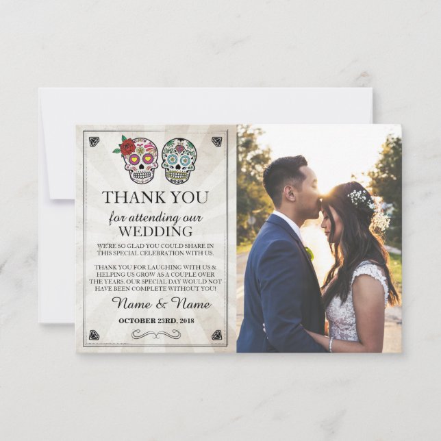 Sugar skulls Halloween Thank You Photo Card (Front)
