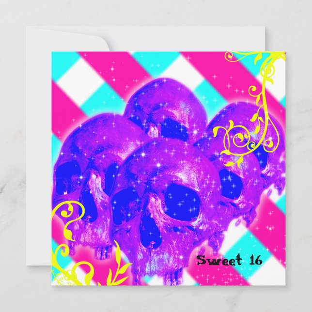 Sugar Skulls Harajuku Goth Birthday Invitation (Front)