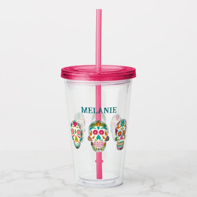 Sugar Skulls Illustration Personalised Acrylic Tumbler (Front)