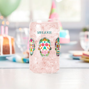Sugar Skulls Illustration Personalised Can Glass