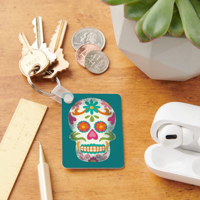 Sugar Skulls Illustration Personalised Key Ring (Desk)