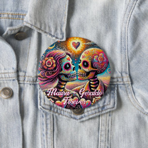 Sugar Skulls in Love Chalk Pastel Personalised 10 Cm Round Badge