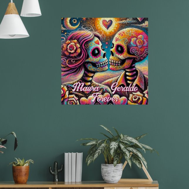 Sugar Skulls in Love Chalk Pastel Personalised Poster (Living Room 1)