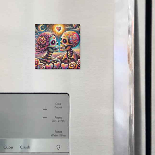 Sugar Skulls in Love Impressionistic Chalk Pastel  Magnet (In Situ (Fridge))