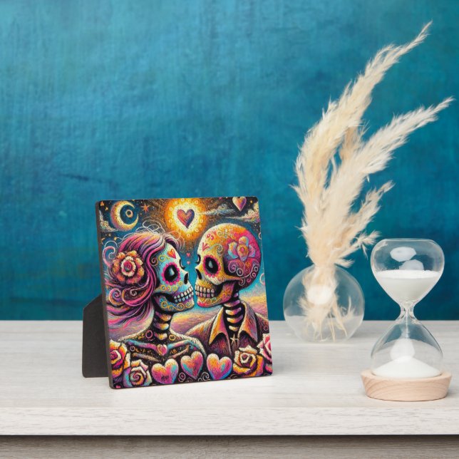 Sugar Skulls in Love Impressionistic Chalk Pastel  Plaque (Insitu)