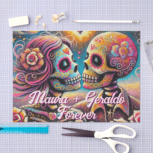 Sugar Skulls in Love Personalised Decoupage Tissue Paper