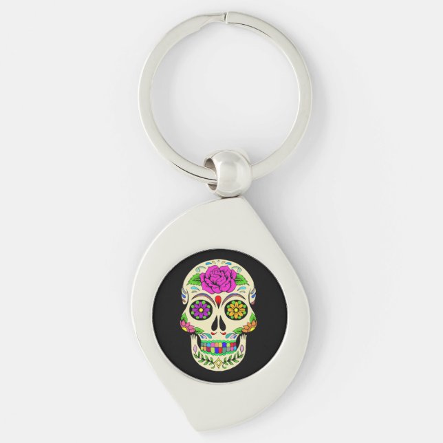 Sugar Skulls Metal Keychain (Front)