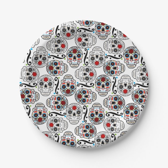 Sugar Skulls Mexican Birthday Wedding Party Plates (Front)