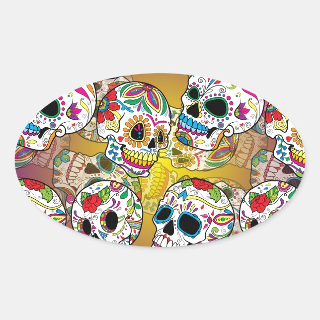 Sugar Skulls Oval Sticker (Front)
