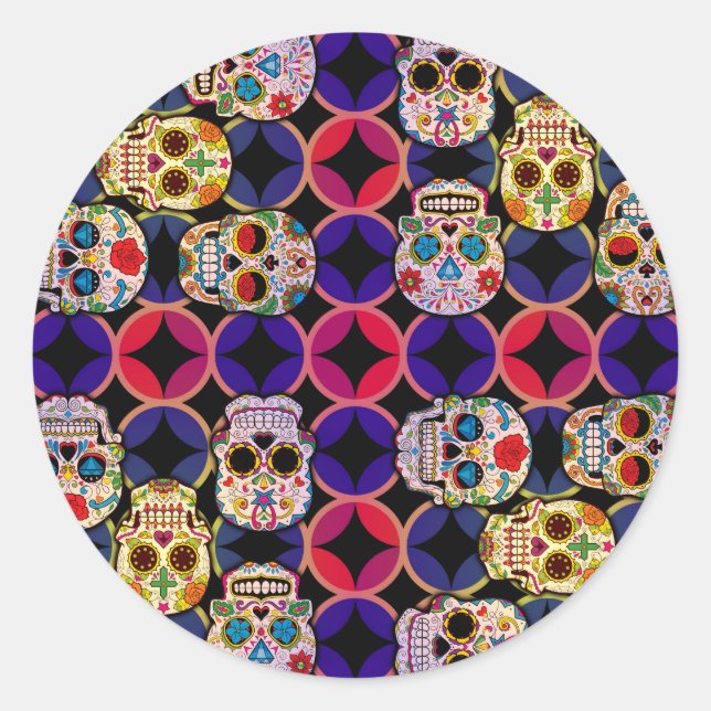 Sugar Skulls Pattern Classic Round Sticker (Front)