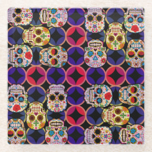 Sugar Skulls Pattern Glass Coaster
