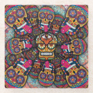 Sugar Skulls Pattern Glass Coaster