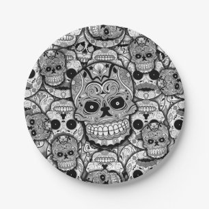 Sugar Skulls Pattern Paper Plate